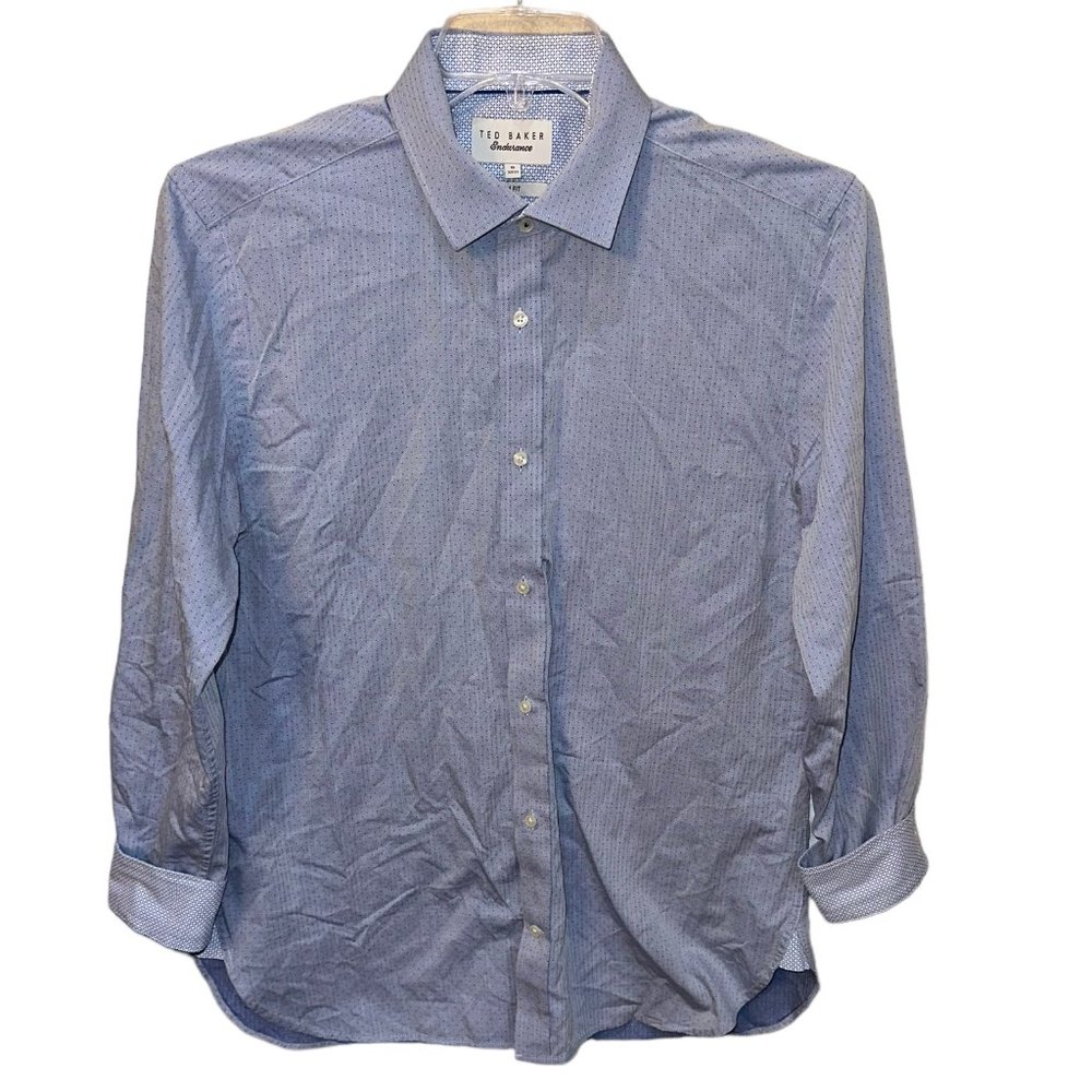 Ted Baker French Cuff Endurance Slim Fit Button Down Shirt Blue Size 16‎ 32/33